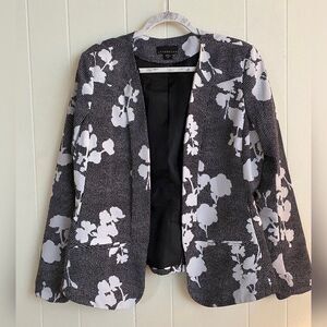 Attention Jacket Women’s 14 Black White Checked Floral Silky Lined